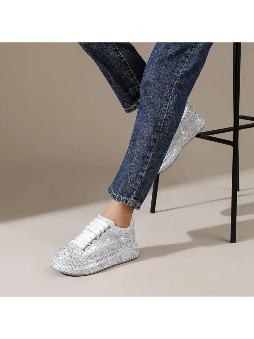 Women's White Glitter Neon Dressy Sparkly Rhinestone Bling Comfort Sneakers